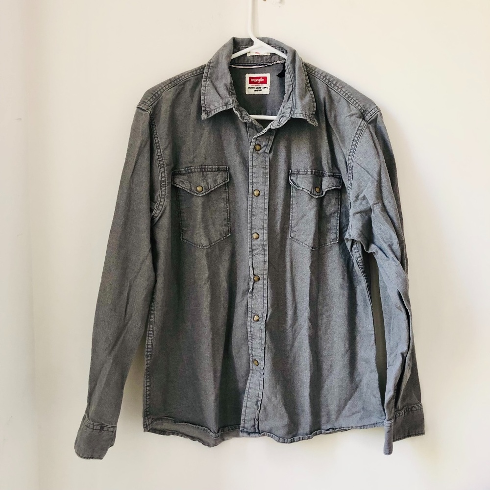 Wrangler Cotton Faded Black Button Down Collard Shacket Jacket
